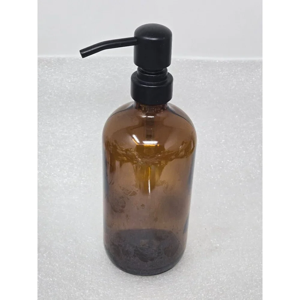 Amber Glass Pump Bottle Soap Dispenser Refillable Apothecary Style Bathroom